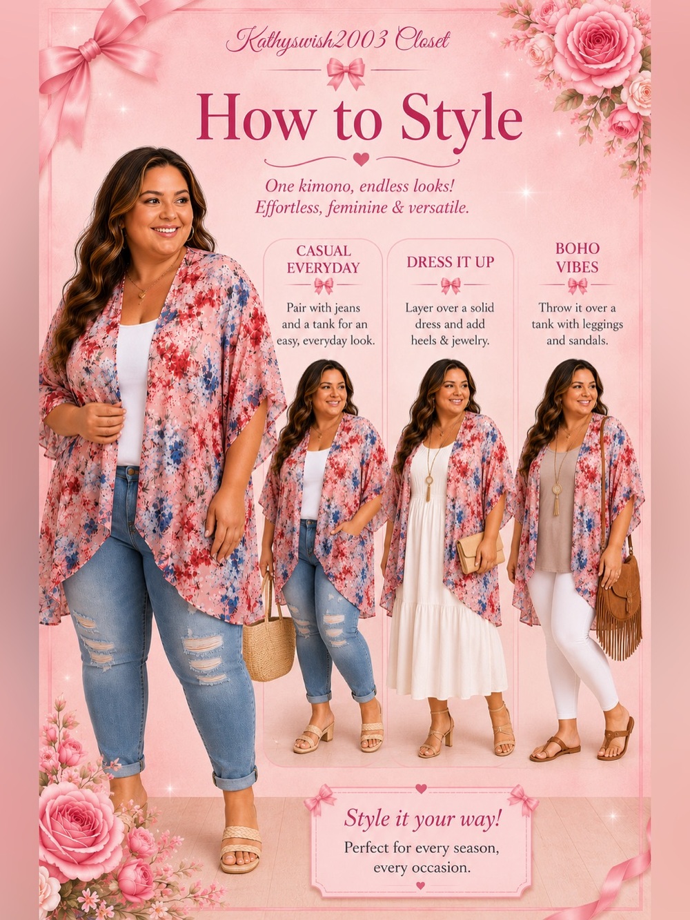 Pink Floral Open-Front Tunic Kimono Jacket - Picture 5 of 15
